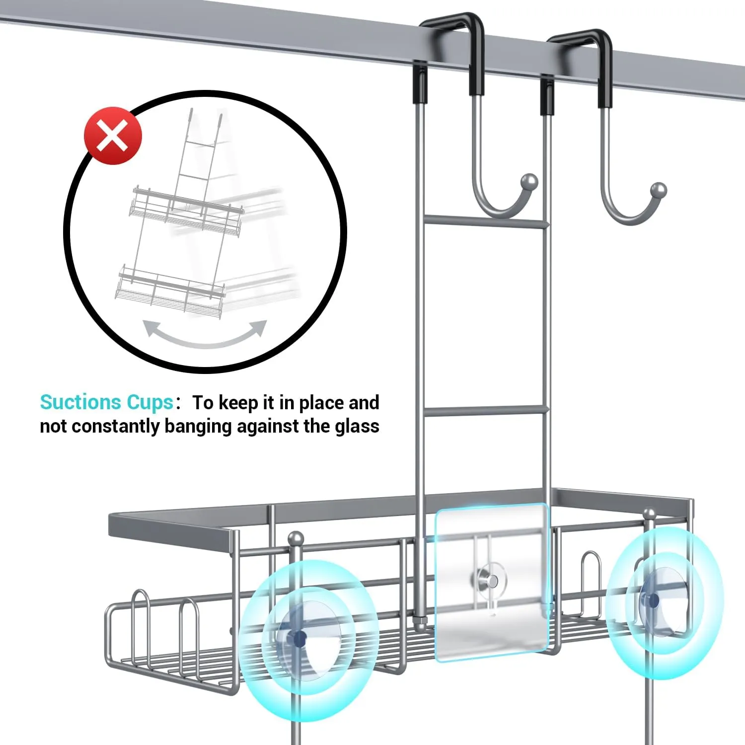 Hanging Shower Caddy Over Door: Silver Rustproof Shower Organizer over the Door - No Drilling Bathroom Rack for Inside Shower