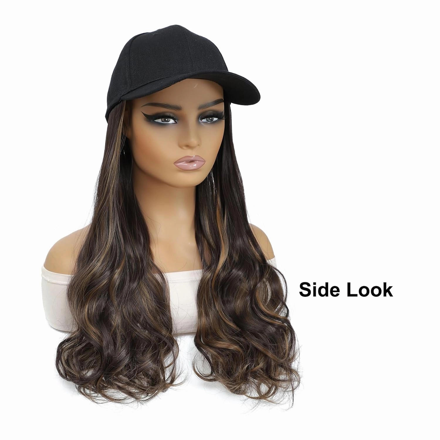 Hat Wig Baseball Cap With Long Wavy Ends Straight Hair Extensions Attached Heat Resistant Synthetic Fiber Hair Replacement Wigs in Hat for Woman Girls Mix brown color(Mlight brown, 18inch)