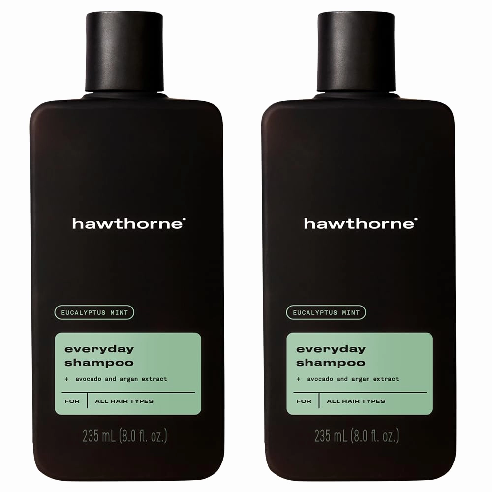 Hawthorne Men's Everyday Shampoo. For Stronger, Healthier Hair with Pure Avocado Oil and Coconut Oil. Mint and Eucalyptus Scent. Natural, Sulfate Free, Paraben Free. 8 fl. oz. 2-Pack.