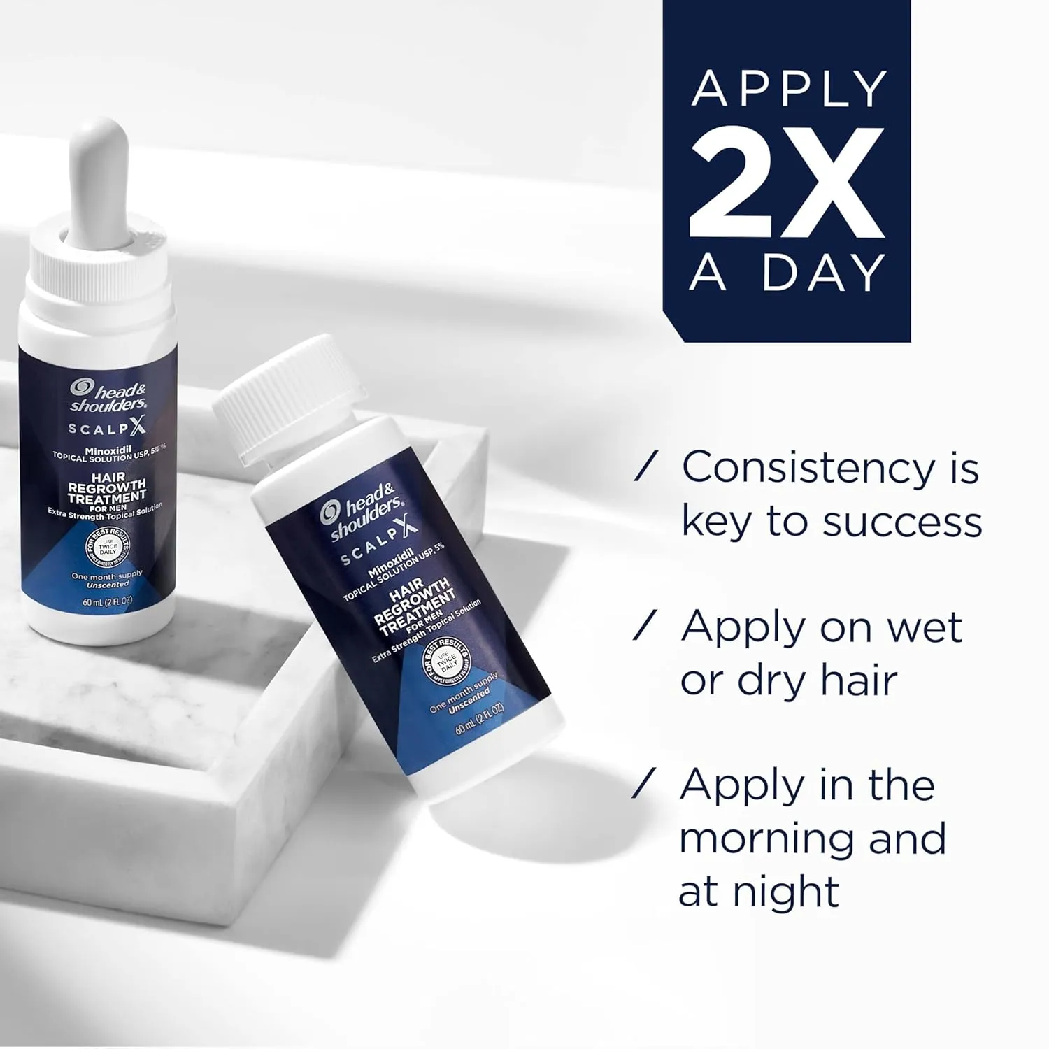 Head & Shoulders Scalp X 5% Minoxidil Hair Regrowth 2x Daily Leave-On Treatment for Men's Thinning Hair & Hair Loss, 3-Month Supply, 2 Fl Oz Each, (Set of 3)