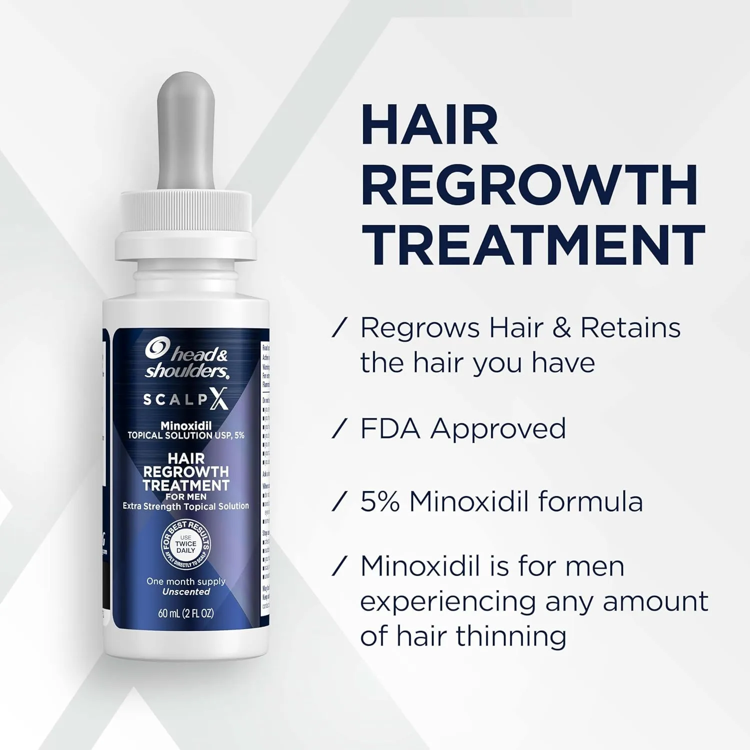 Head & Shoulders Scalp X 5% Minoxidil Hair Regrowth 2x Daily Leave-On Treatment for Men's Thinning Hair & Hair Loss, 3-Month Supply, 2 Fl Oz Each, (Set of 3)