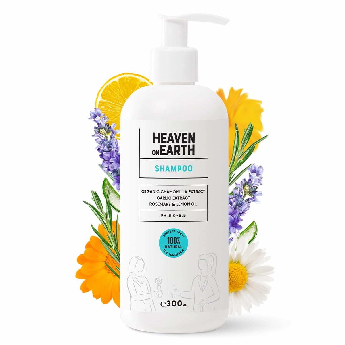 Heaven on Earth - 100% Natural, Vegan Shampoo Helps Prevent Hair Loss, FREE of Paraben, Sulfate, Gluten, Dye, Parfum- Plant Based, Organic Ingredients Lemon, Rosemary 300ML/10 oz