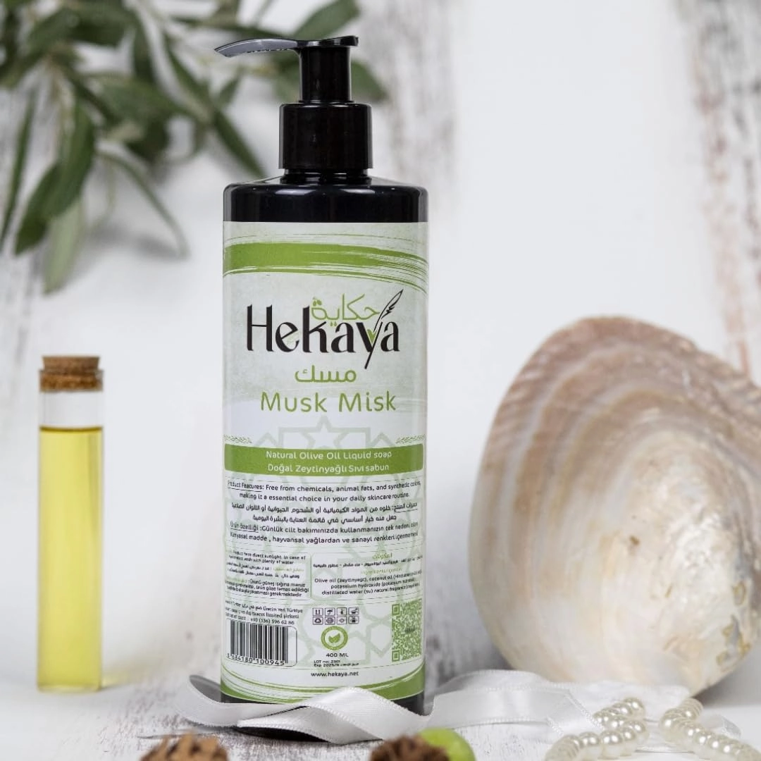 Hekaya Natural Olive Oil Liquid Soap,Olive &Coconut Oil Soap for Cleansing, Hydration & Soft Skin.,Sulfate-Free, Paraben-Free,Handmade, Scented (Musk),Pump Bottle Dispenser -(13.5 Fl Oz / 400 mL)