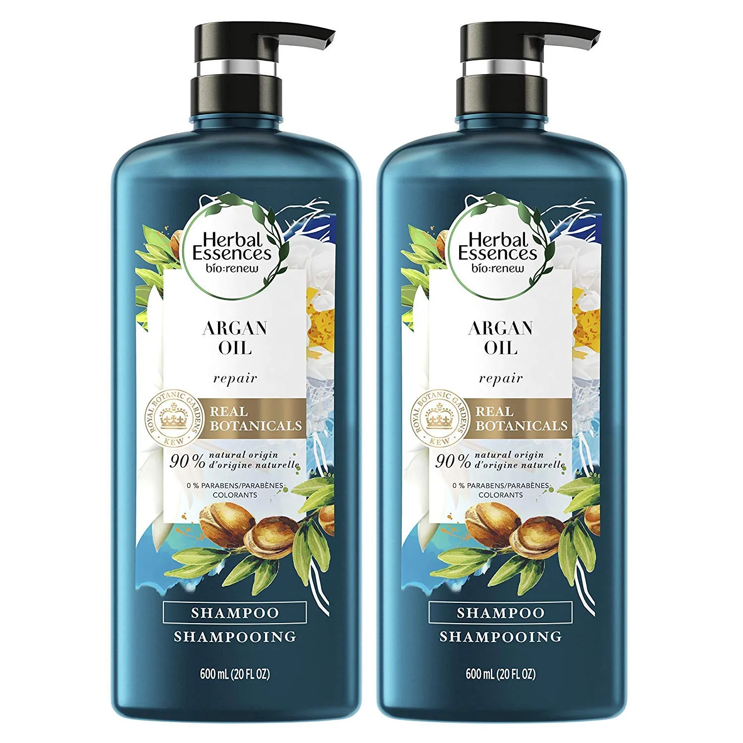 Herbal Essences, Repairing Argan Oil Of Morocco Shampoo With Natural Source Ingredients, Color Safe, BioRenew, 20 fl oz, Twin Pack