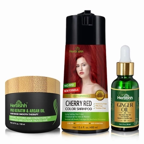 Herbishh Cherry Red PPD Free Hair Color Shampoo Ginger Extract Hair Oil Argan Oil Hair Mask
