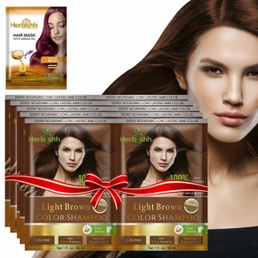Herbishh Hair Color Shampoo for Gray Hair–Natural Hair Dye Shampoo with Argan Hair Mask–Travel size-Colors Hair in Minutes–Long lasting colour–10pack 1pack–Ammonia-Free (Light Brown)