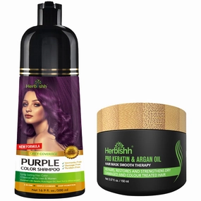 Herbishh Hair Color Shampoo Purple Magic Dye for Gray Hair   Herbishh Argan Hair Mask-Deep Conditioning & Hydration For Healthier Looking Hair 150ml
