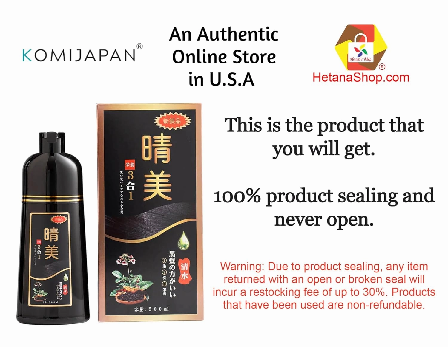Hetana's Shop Real Komi Japan Hair Color Shampoo 500 ml - 5 Colors available - Dau Goi Phu Bac - Komi Japan Authentic Hair Dye Shampoo (CB-Chestnut Brown)