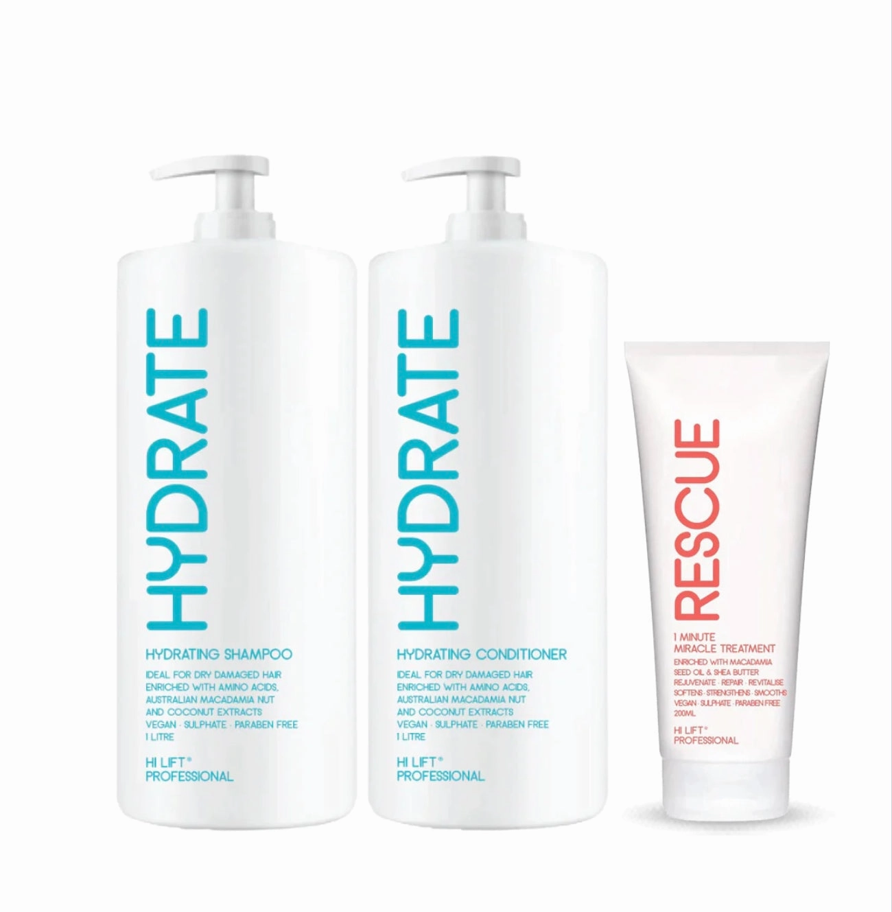 Hi Lift HYDRATE Shampoo & Conditioner & RESCUE Treatment Trio Pack 2x1L   200ml