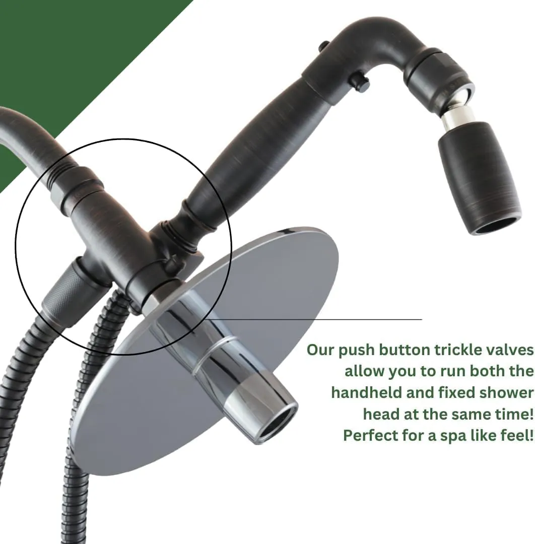 High Sierra® - Solid Metal 4-Way Combo REFLECTION™ Fixed and Hanheld Shower Heads with Slipped Free Rubber Grip. Run Separately or Both at Full Flow - 1.8 GPM per Shower Head - Brushed Nickel Finish