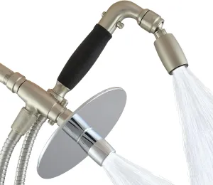 High Sierra® - Solid Metal 4-Way Combo REFLECTION™ Fixed and Hanheld Shower Heads with Slipped Free Rubber Grip. Run Separately or Both at Full Flow - 1.8 GPM per Shower Head - Brushed Nickel Finish