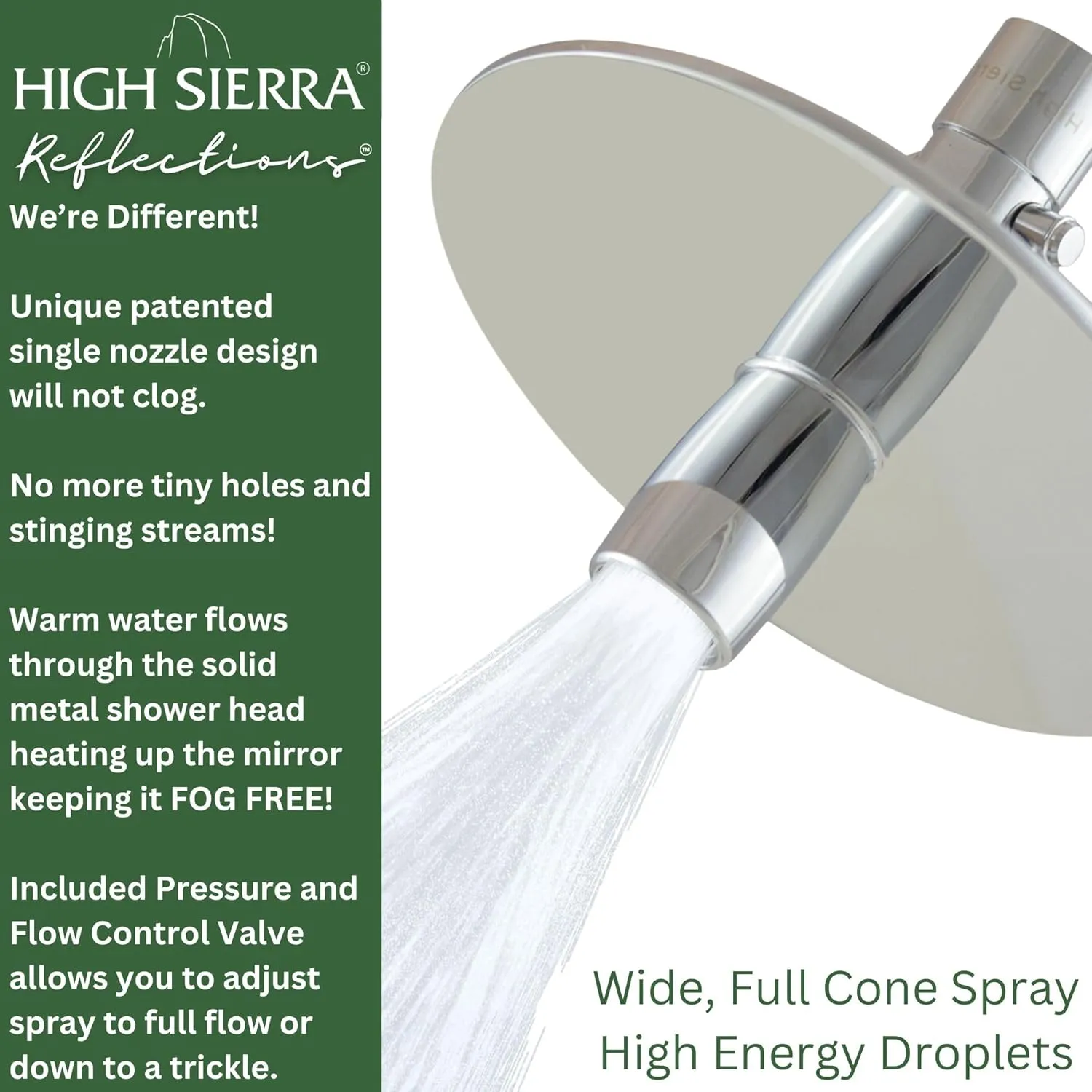 High Sierra® - Solid Metal 4-Way Combo REFLECTION™ Fixed and Hanheld Shower Heads with Slipped Free Rubber Grip. Run Separately or Both at Full Flow - 1.8 GPM per Shower Head - Brushed Nickel Finish