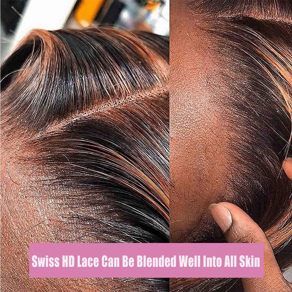 Highlight Ombre Lace Front Wig Human Hair Pre Plucked 1B/30 Black Brown 13x4 HD Lace Frontal Wigs Deep Wave Honey Blonde Human Hair Wigs for Black Women 180% Density 22 Inch