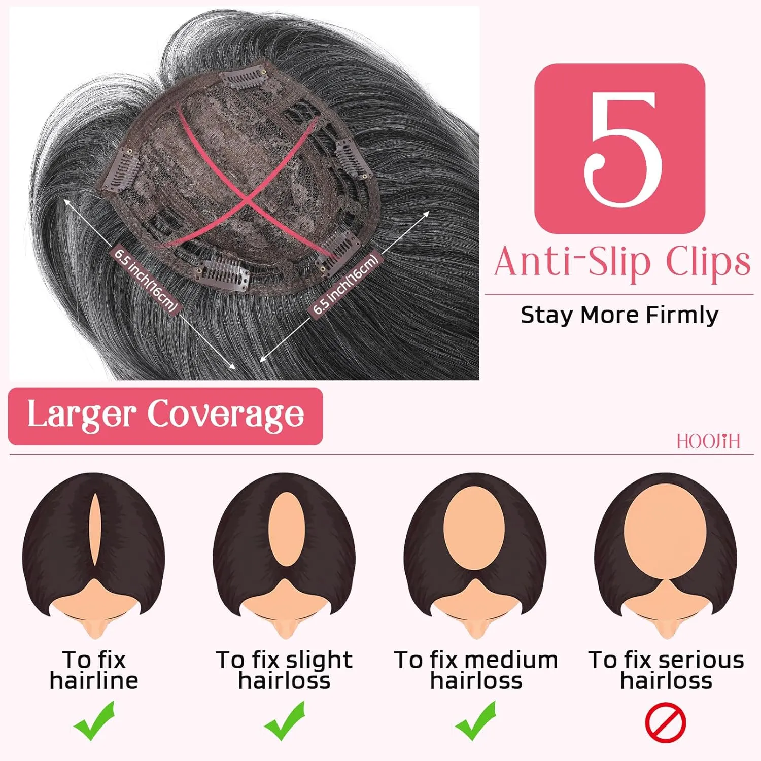 HOOJIH Hair Topper, Long Layered Hair Topper with Bangs for Women with Thinning Hair 14 Inch Slightly Curled Ends Wiglets Synthetic Fiber Hair Pieces for Women - Dark Grey