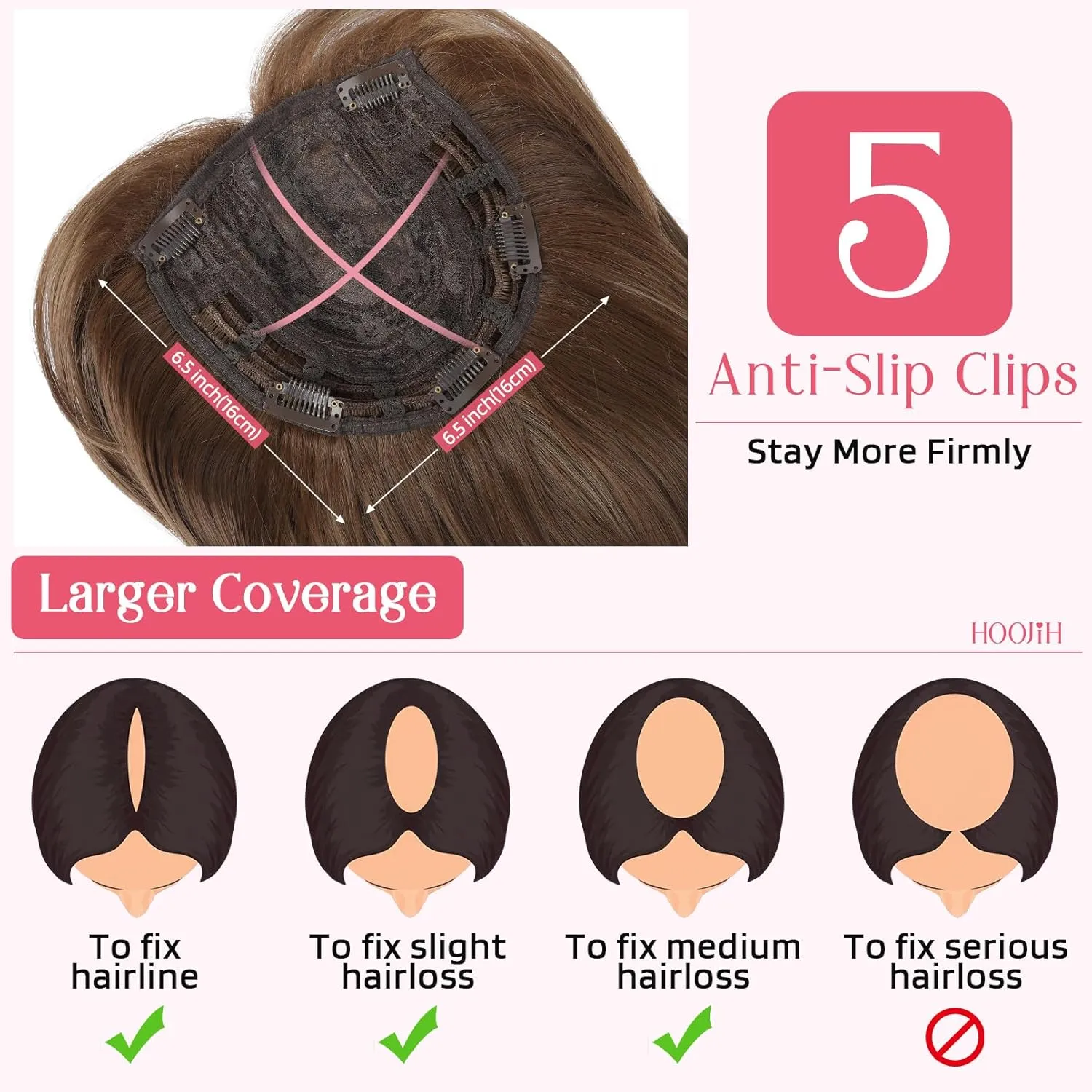 HOOJIH Long Layered Hair Topper with Bangs for Women with Thinning Hair - 14 Inch Slightly Curled Ends Wiglets with Synthetic Fiber and Blonde Highlights