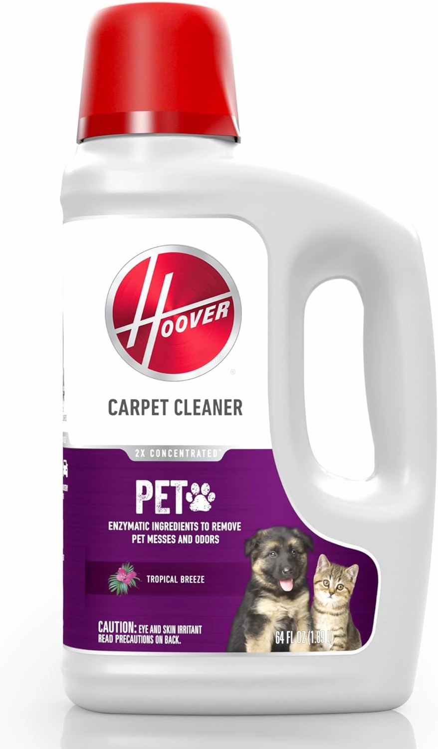 Hoover Pet Carpet Cleaner Solution, 64 oz., Tropical Breeze Scent, Deep Cleaning Carpet Shampoo Solution, Eliminates Urine Stains and Odors, Pair with Hoover Carpet Cleaner Machine
