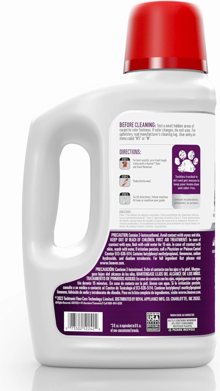 Hoover Pet Carpet Cleaner Solution, 64 oz., Tropical Breeze Scent, Deep Cleaning Carpet Shampoo Solution, Eliminates Urine Stains and Odors, Pair with Hoover Carpet Cleaner Machine