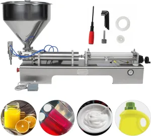 Horizontal Pneumatic Liquid Paste Filling Machine, 220/110V 100-600ml Volume Dual-use Paste Filling Machine with 40L Hopper, for Honey Oil Sauce Butter Toothpaste Cream Shampoo