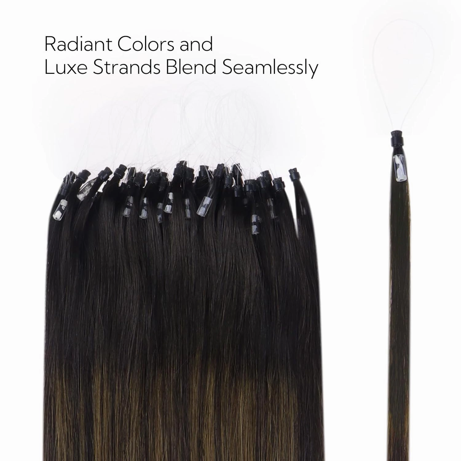 HOTBANANA Micro Ring Hair Extensions, 16 inch 50g 50s Balayage Dark Brown Mixed Chestnut Brown Micro Beads Link Straight Real Human Hair Extensions