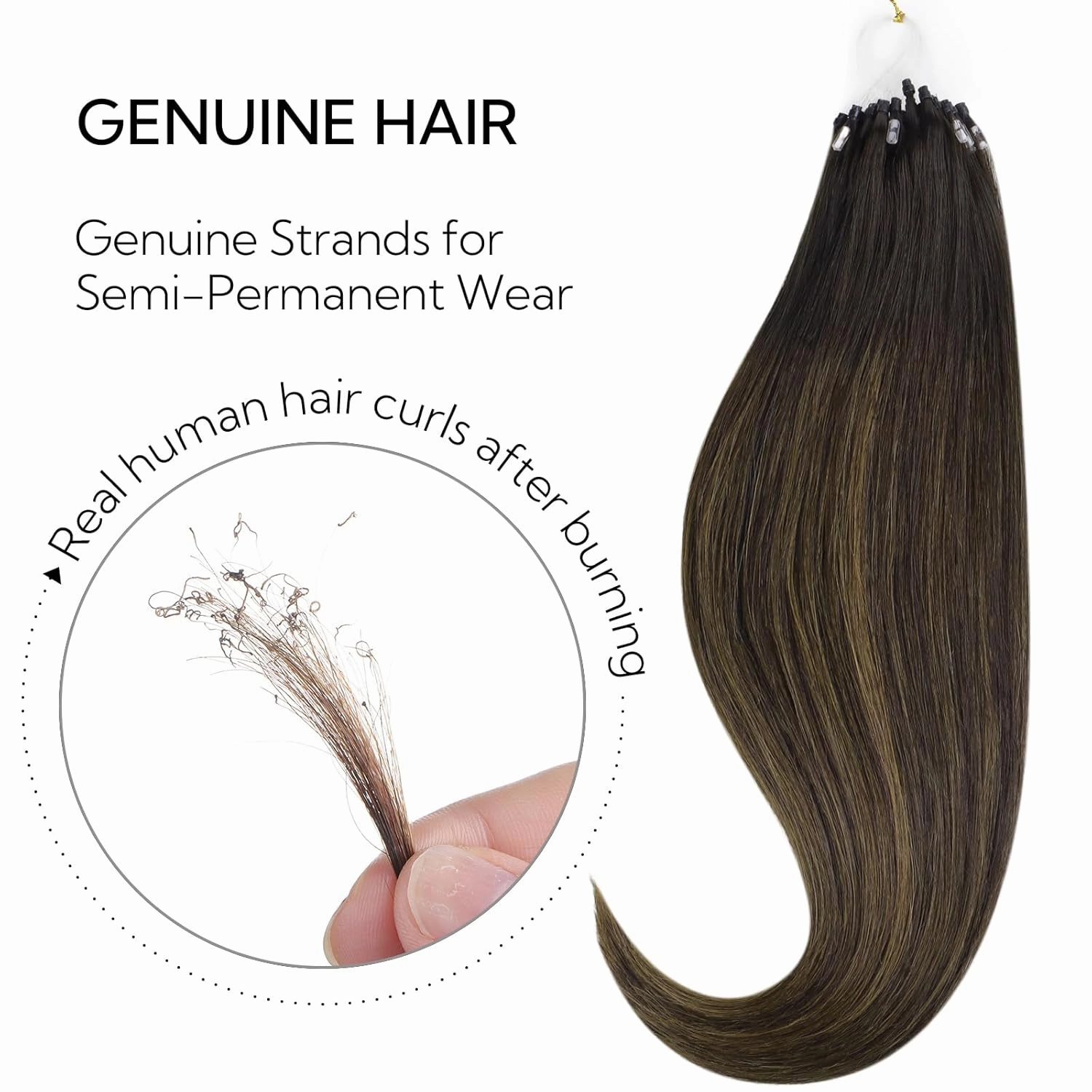 HOTBANANA Micro Ring Hair Extensions, 16 inch 50g 50s Balayage Dark Brown Mixed Chestnut Brown Micro Beads Link Straight Real Human Hair Extensions