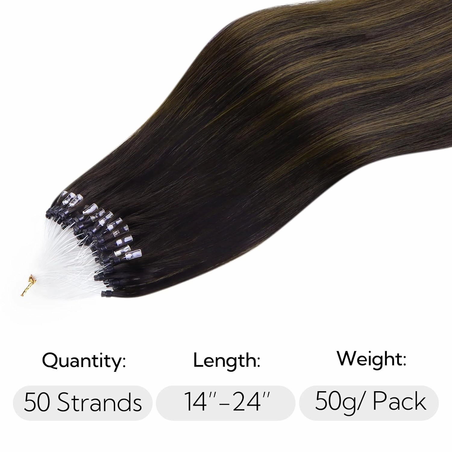 HOTBANANA Micro Ring Hair Extensions, 16 inch 50g 50s Balayage Dark Brown Mixed Chestnut Brown Micro Beads Link Straight Real Human Hair Extensions