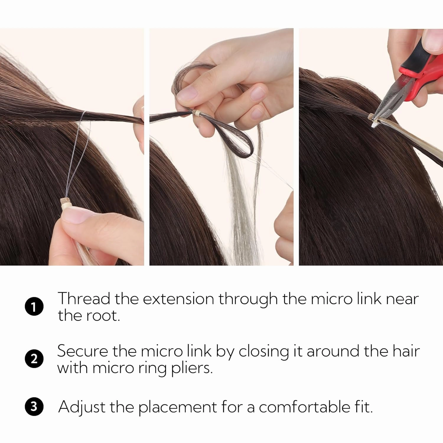 HOTBANANA Micro Ring Hair Extensions Human Hair, 16 inch 50g 50s Dark Brown Micro Beads Real Human Hair Extensions Straight Micro Link Micro Loop Hair Extensions