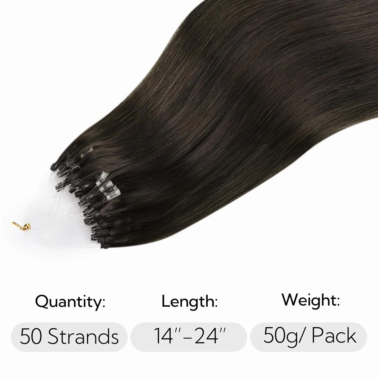 HOTBANANA Micro Ring Hair Extensions Human Hair, 16 inch 50g 50s Dark Brown Micro Beads Real Human Hair Extensions Straight Micro Link Micro Loop Hair Extensions