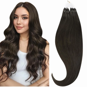 HOTBANANA Micro Ring Hair Extensions Human Hair, 16 inch 50g 50s Dark Brown Micro Beads Real Human Hair Extensions Straight Micro Link Micro Loop Hair Extensions