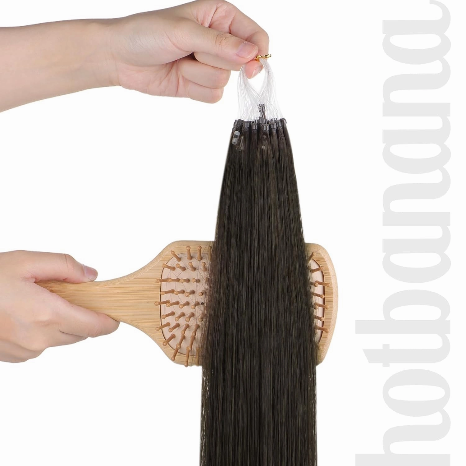 HOTBANANA Micro Ring Hair Extensions Human Hair, 16 inch 50g 50s Dark Brown Micro Beads Real Human Hair Extensions Straight Micro Link Micro Loop Hair Extensions