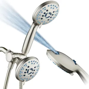 Hotel Spa AquaCare As-Seen-On-TV High Pressure 48-setting Rain & Handheld 3-way Shower Head Combo - Anti-clog Nozzles/Tub, Tile & Pet Power Wash/Extra Long 6 ft. Hose/Satin Nickel Finish