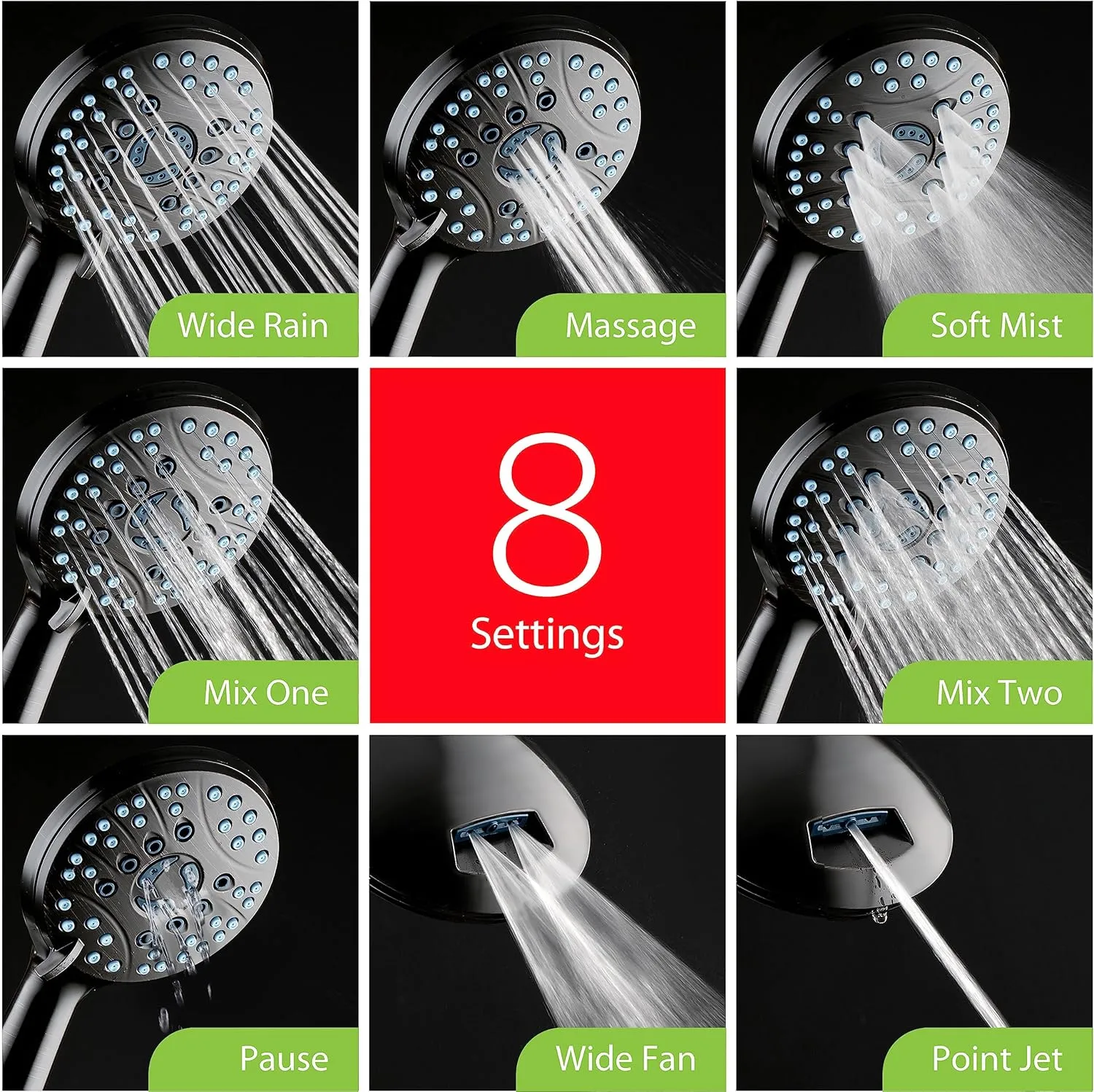 Hotel Spa AquaCare As-Seen-On-TV High Pressure Handheld & Rain 50-mode 3-way Shower Head Combo with Anti-clog Jets, 2-mode Tub & Pet Power Wash, Extra Wall Bracket, 6 ft. Hose, Matte Black