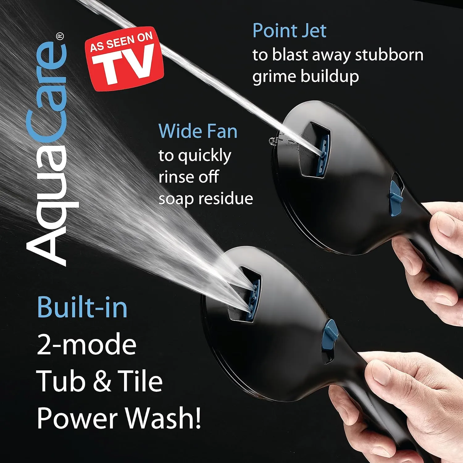 Hotel Spa AquaCare As-Seen-On-TV High Pressure Handheld & Rain 50-mode 3-way Shower Head Combo with Anti-clog Jets, 2-mode Tub & Pet Power Wash, Extra Wall Bracket, 6 ft. Hose, Matte Black