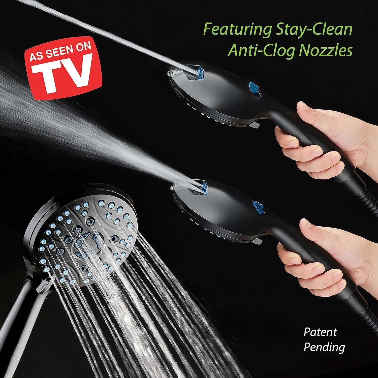 Hotel Spa AquaCare As-Seen-On-TV High Pressure Handheld & Rain 50-mode 3-way Shower Head Combo with Anti-clog Jets, 2-mode Tub & Pet Power Wash, Extra Wall Bracket, 6 ft. Hose, Matte Black
