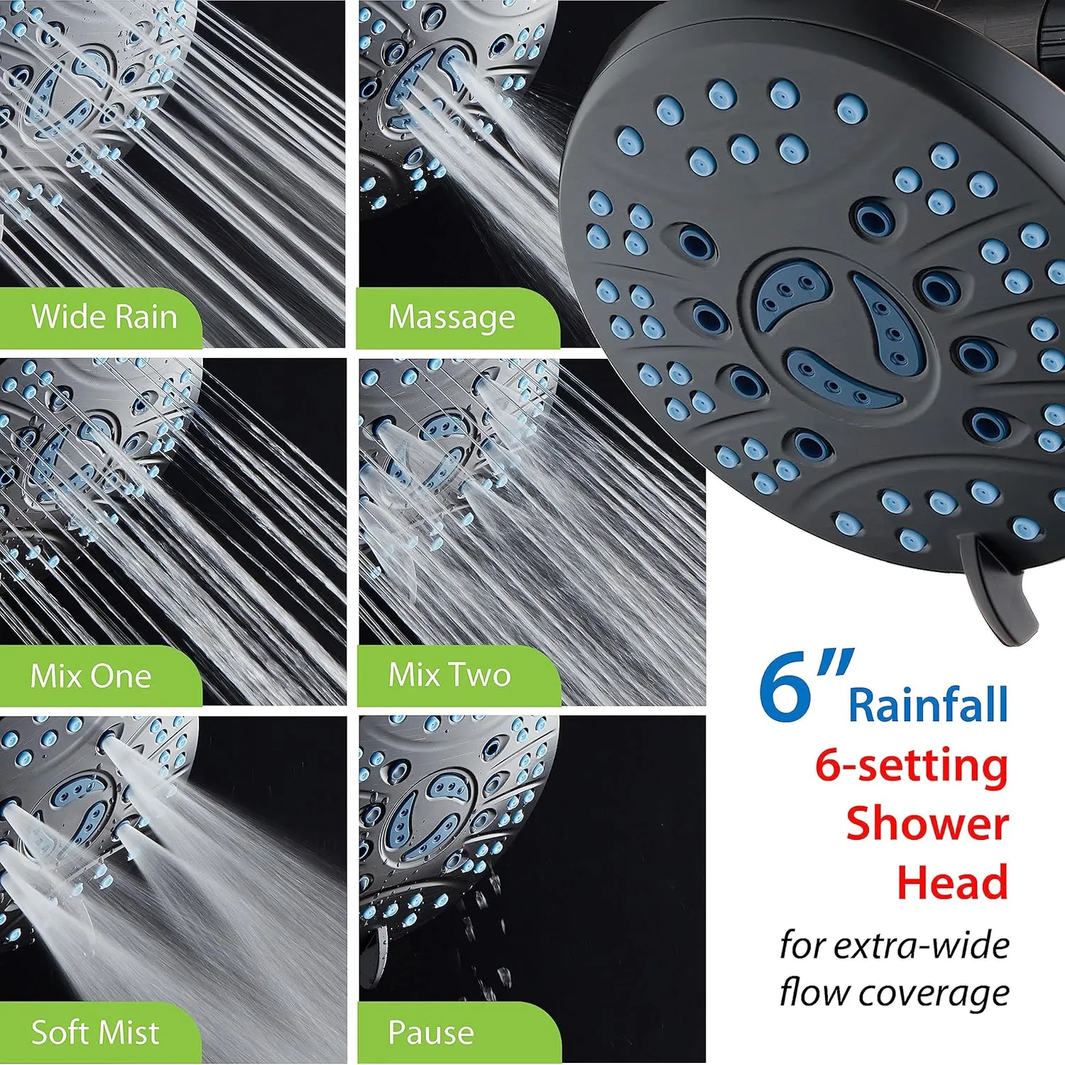 Hotel Spa AquaCare As-Seen-On-TV High Pressure Handheld & Rain 50-mode 3-way Shower Head Combo with Anti-clog Jets, 2-mode Tub & Pet Power Wash, Extra Wall Bracket, 6 ft. Hose, Matte Black