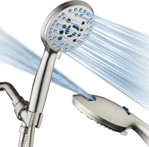 Hotel Spa AquaCare High Pressure 8-mode Handheld Shower Head - Anti-clog Nozzles, Built-in Power Wash to Clean Tub, Tile & Pets, Extra Long 6 ft. Hose, Wall & Overhead Brackets - 1.8 GPM