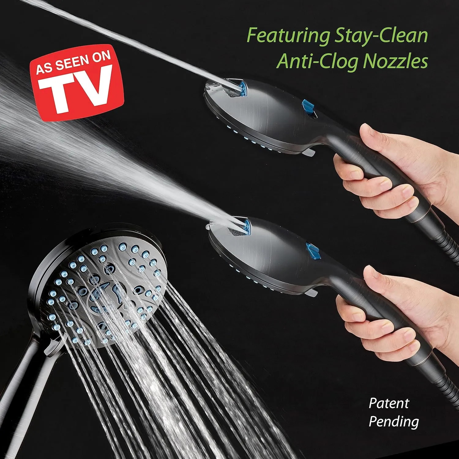 Hotel Spa AquaCare High Pressure 8-mode Handheld Shower Head, Anti-clog Nozzles - Built-in Power Wash to Clean Tub, Tile & Pets, Extra Long 6 ft. Stainless Steel Hose, Wall & Overhead Brackets