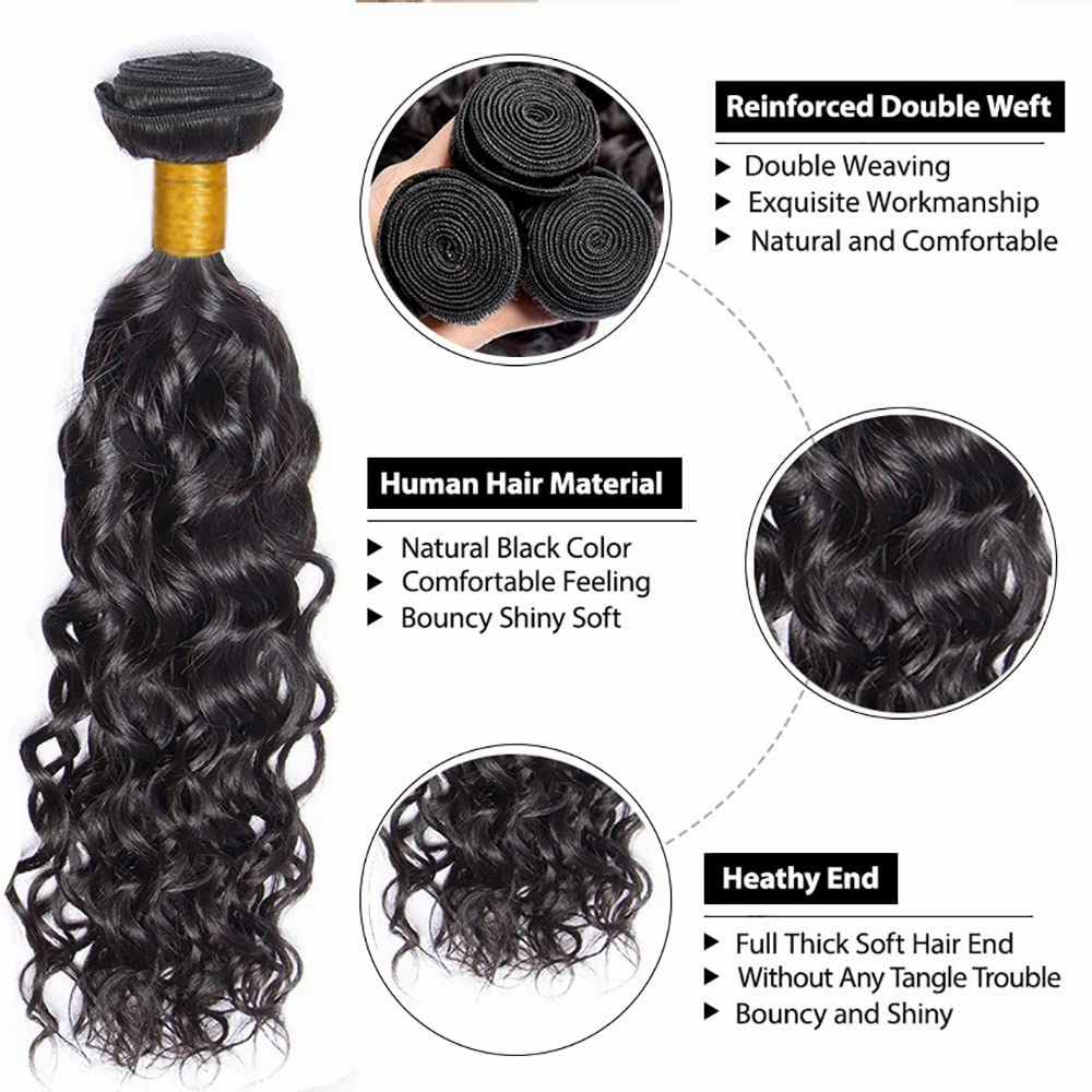 Human Hair Bundles Water Wave Bundles 18 Inch 1 Bundle Unprocessed Brazilian Virgin Hair #1B Natural Color Water Wave Human Hair Extensions