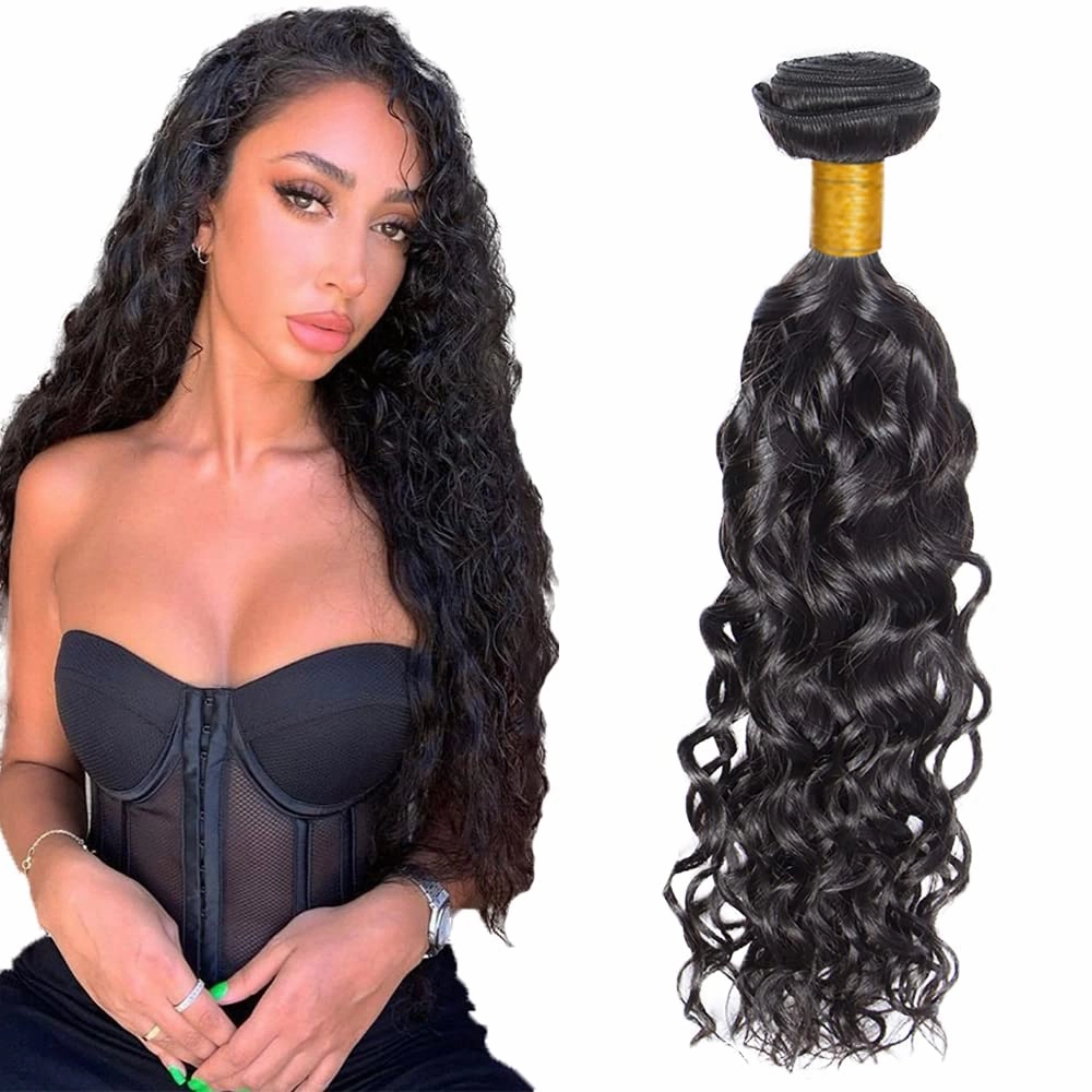 Human Hair Bundles Water Wave Bundles 18 Inch 1 Bundle Unprocessed Brazilian Virgin Hair #1B Natural Color Water Wave Human Hair Extensions
