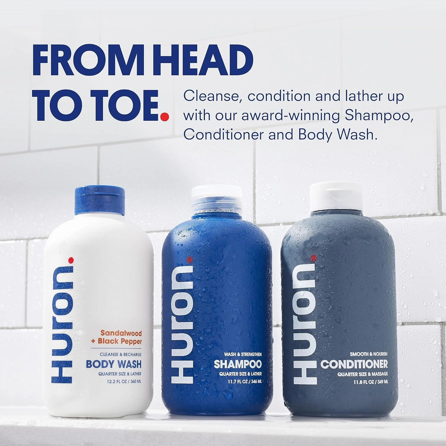 Huron Shower Kit - Shampoo, Conditioner, & Body Wash For Men - Citrus   Eucalyptus Scent - Hydrating & Nourishing Men's Shampoo & Conditioner