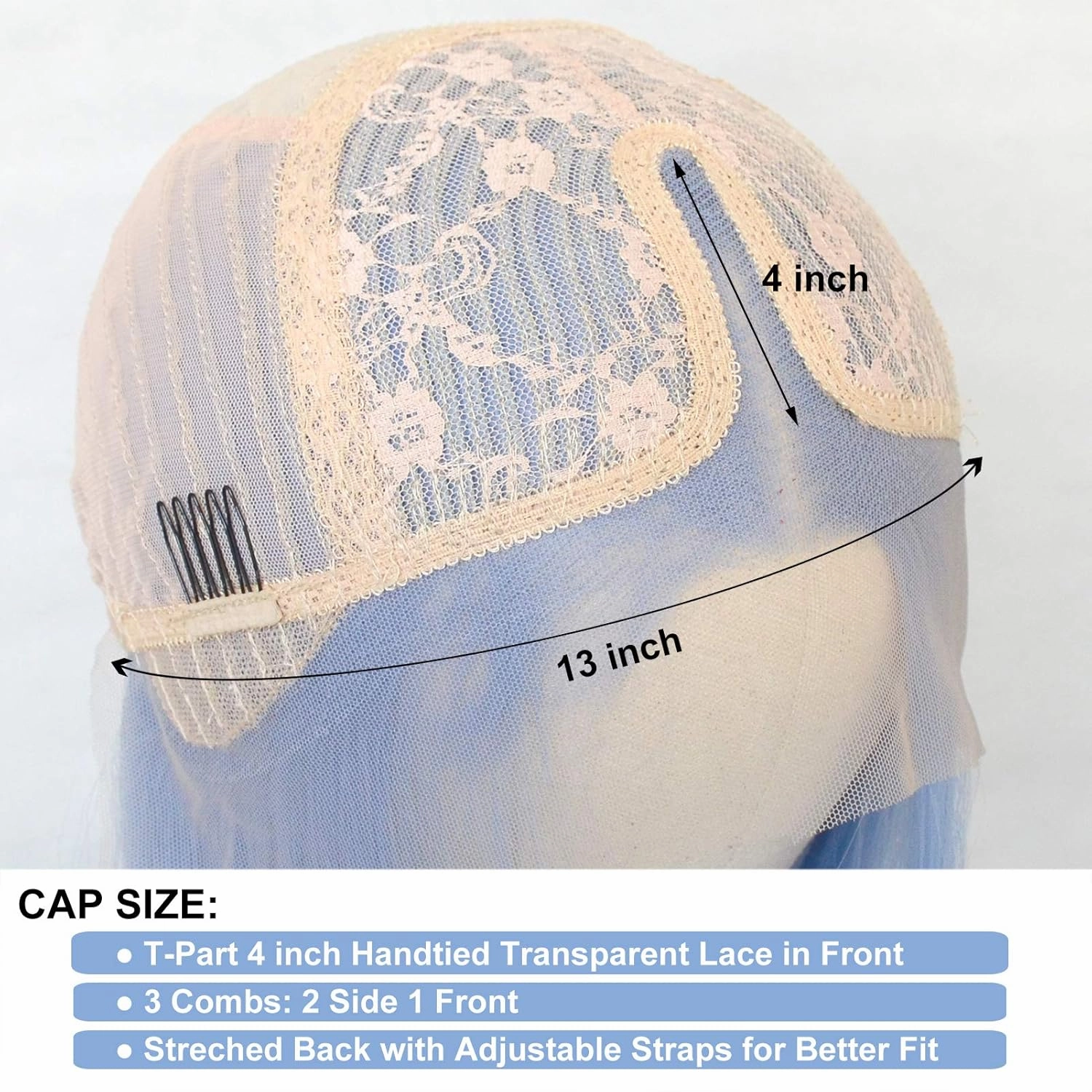 Ice Blue Lace Front Wigs Synthetic Long Straight T-part Lace Synthetic Hair Replacement Wigs Light Blue Half Hand Tied 22 inch Daily Wear Cosplay
