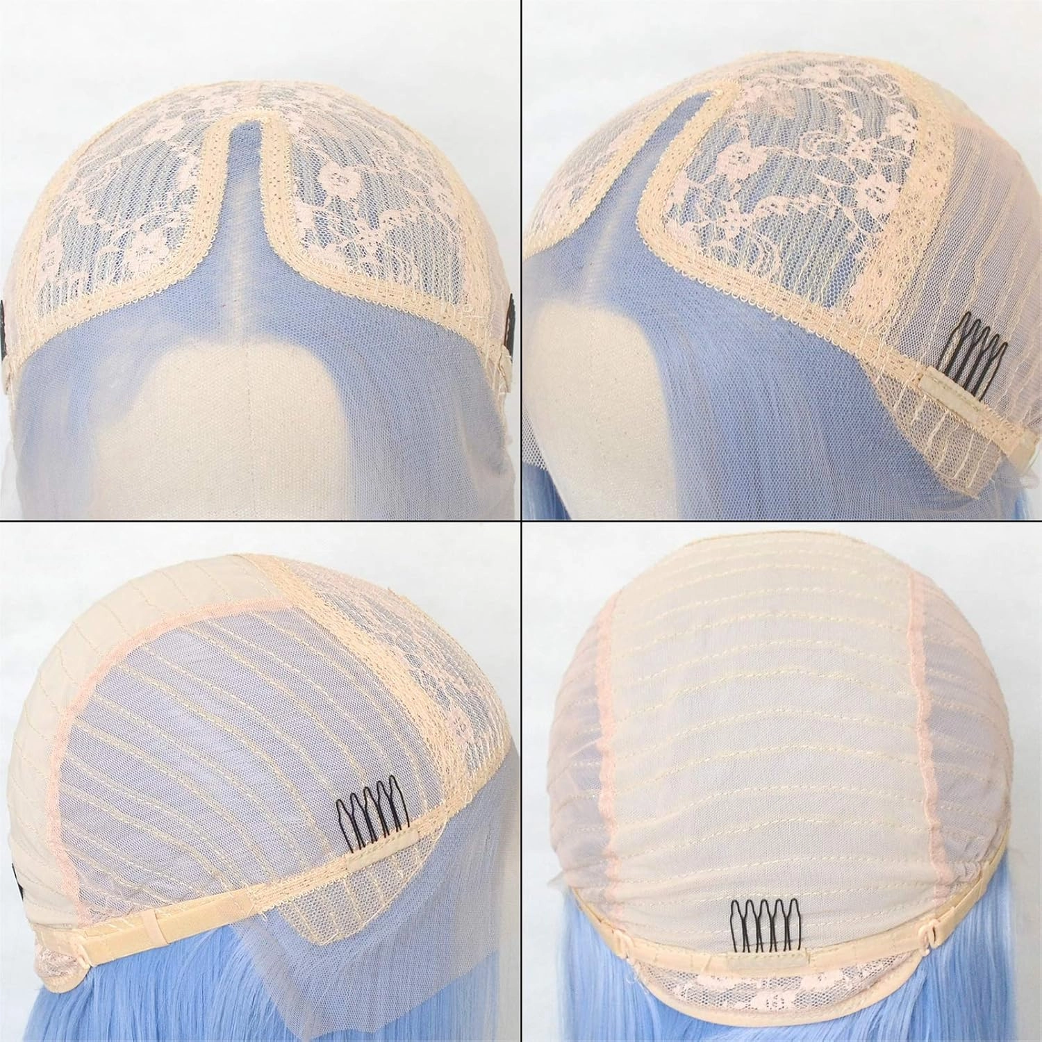 Ice Blue Lace Front Wigs Synthetic Long Straight T-part Lace Synthetic Hair Replacement Wigs Light Blue Half Hand Tied 22 inch Daily Wear Cosplay