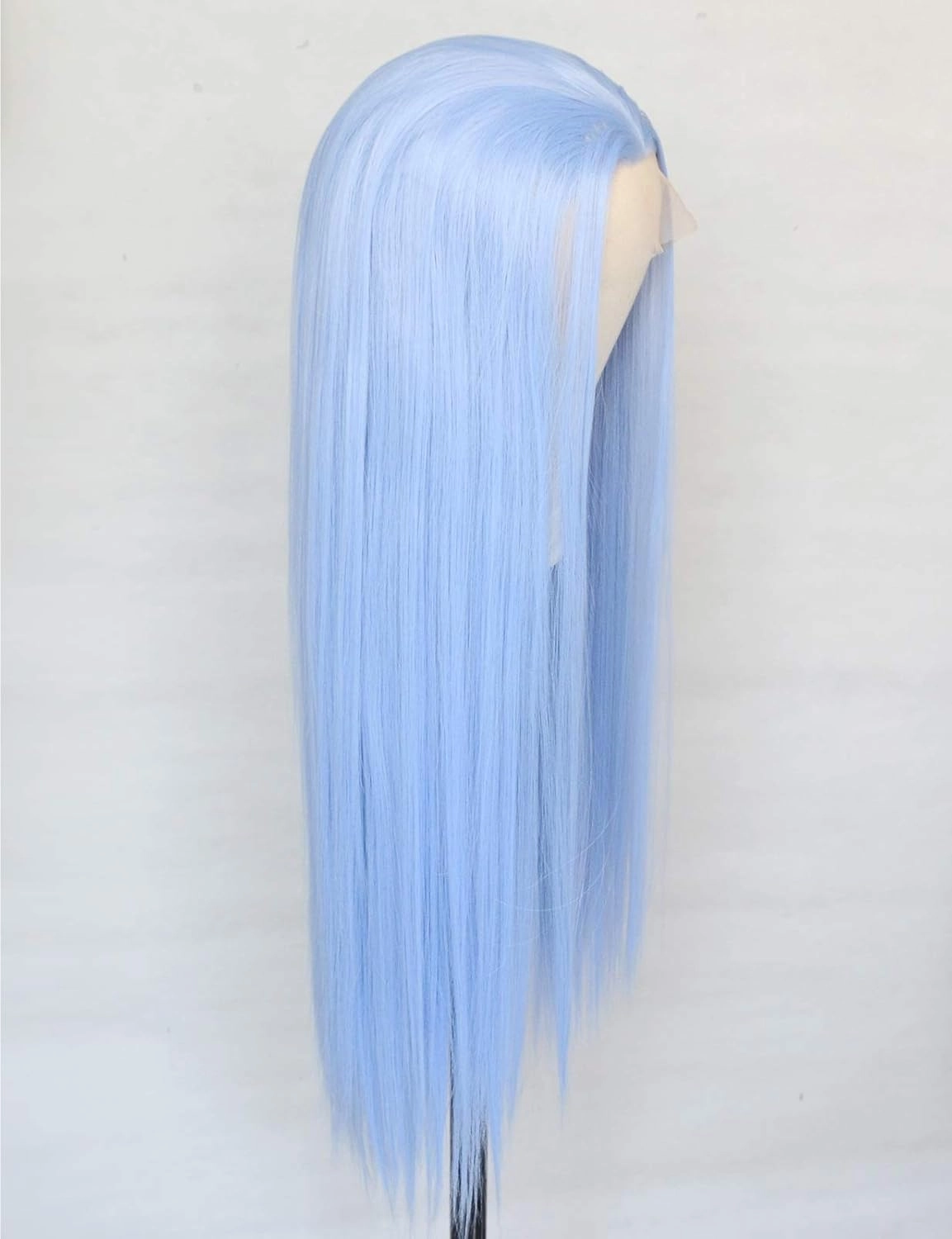 Ice Blue Lace Front Wigs Synthetic Long Straight T-part Lace Synthetic Hair Replacement Wigs Light Blue Half Hand Tied 22 inch Daily Wear Cosplay
