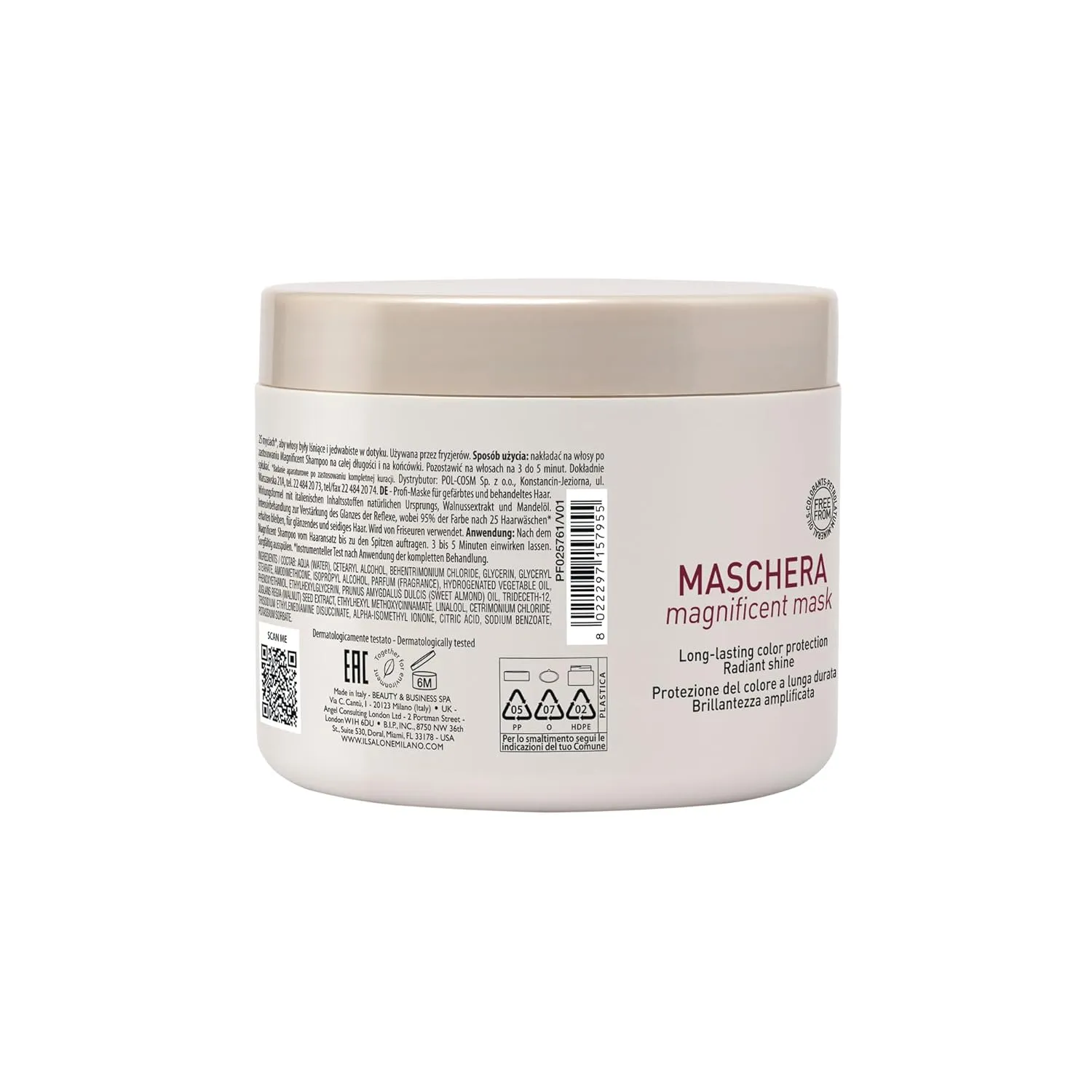 Il Salone Milano Professional Magnificent Mask - Moisturizing Hair Mask for Color Treated Hair - Provides Lasting Color Protection   Shine - Vegan, Salon-Quality Hair Care (16.9 oz / 500 ml)