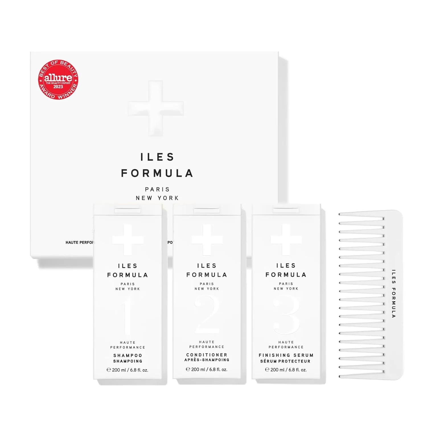 Iles Formula Signature Collection Box: Haute Performance Shampoo   Conditioner   Finishing Serum & Comb - Cleanse, Repair, & Protect All Hair Types, 6.8 Fl Oz (200 ML) Each