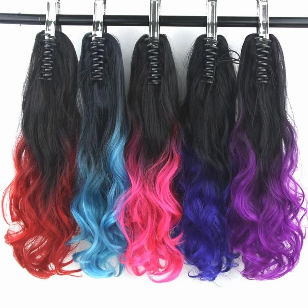iLUU 24" One Piece Curly Wavy Claw Clip in Ponytail Hairpieces Thick Pony Tail Heat Resistent Synthetic Fiber Ponytail Hair Extensions for Cosply Party Daily Easy Use (130g,Blonde Highlights)