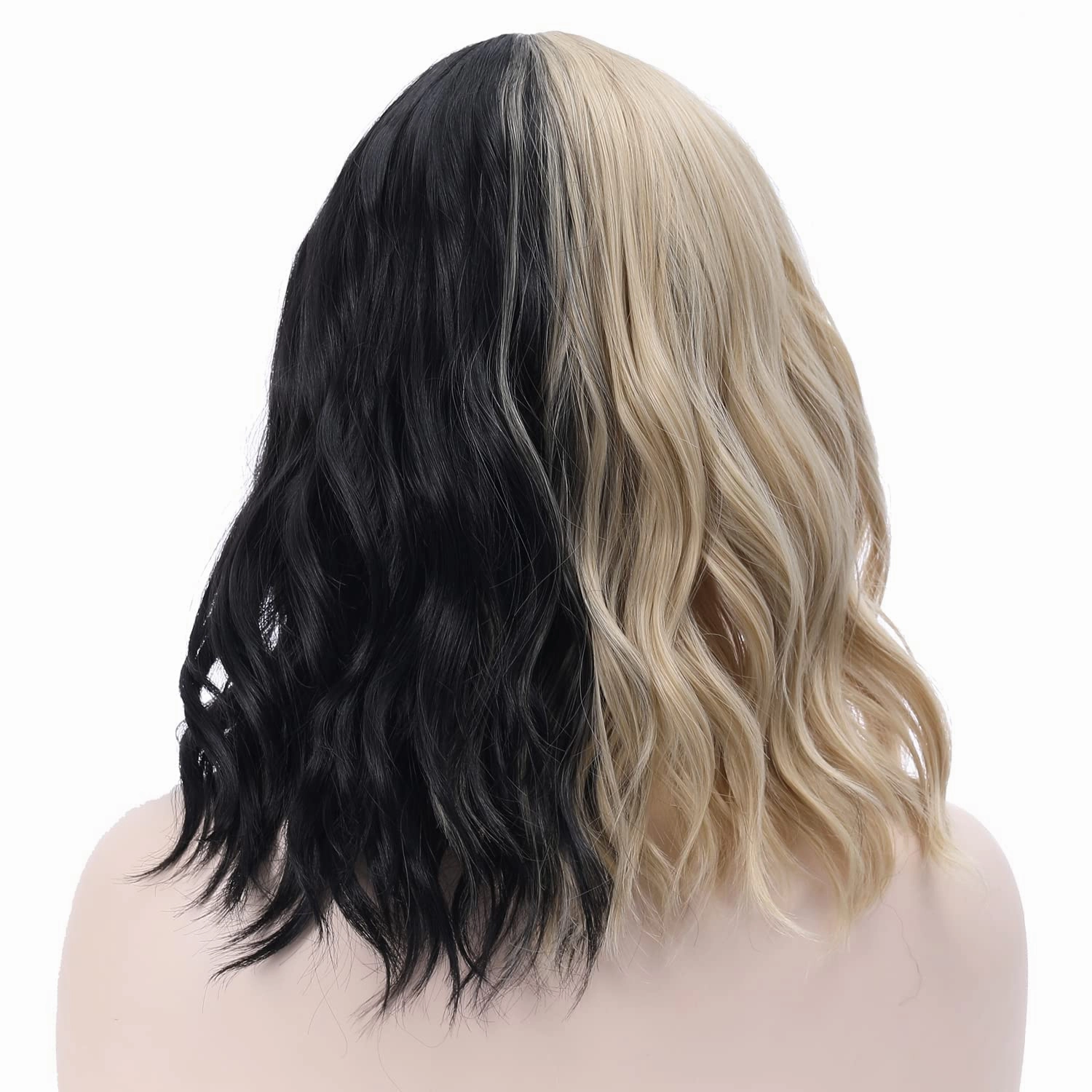 incohair 14 Inches Black and Blonde Wig Short Curly Wavy Black Blonde Wig for Women Girls Synthetic Daily Part Wigs