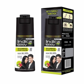 Indi.ca Easy Do-It-Yourself Hair Color Shampoo Pump Pack with 5 Herbal Extracts and 100% Ammonia Free, Long Lasting Formula, 180 ML - Natural Black Colour (Gloves Included)