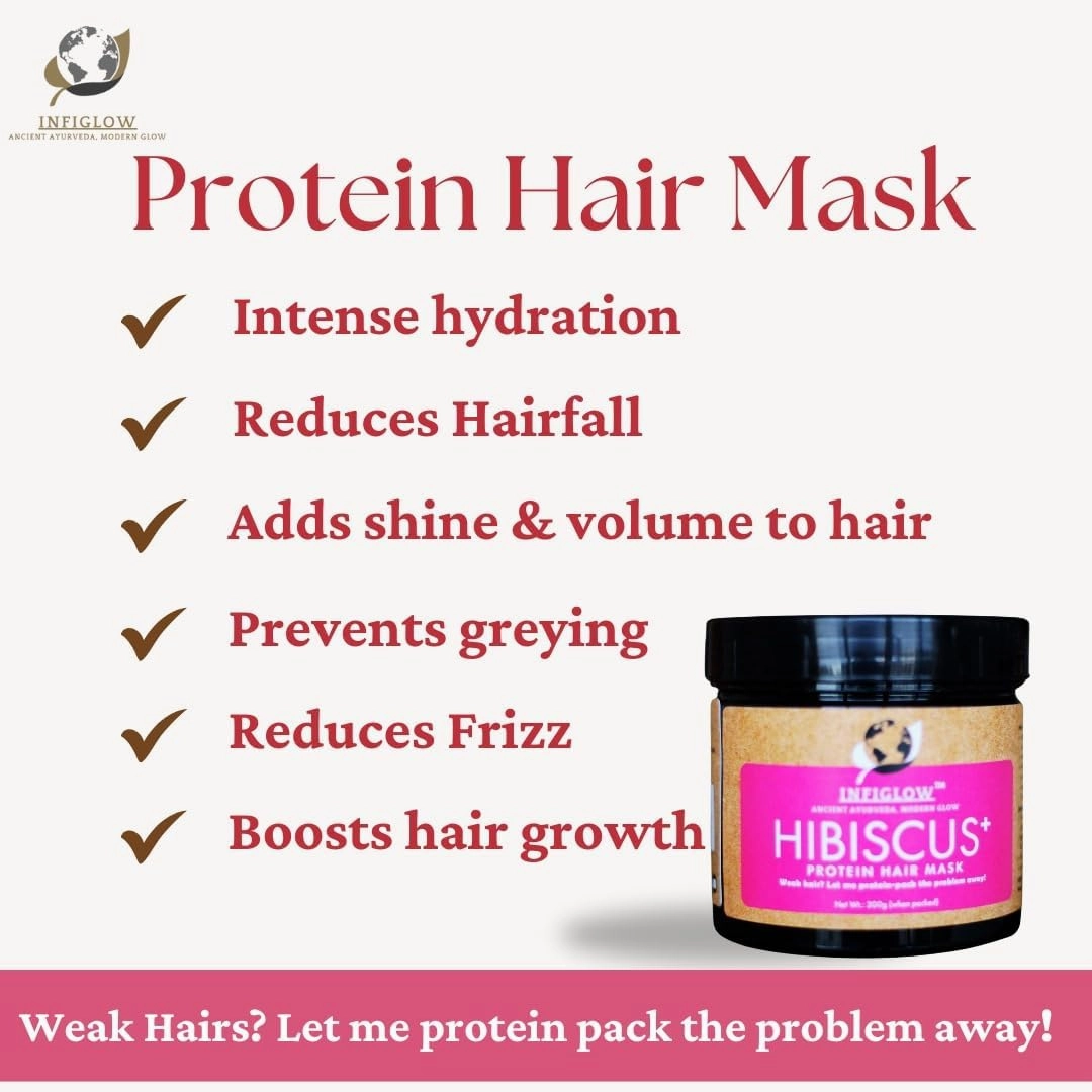 INFIGLOW Hibiscus  Protein Hair Mask with Organic Hibiscus, Alma and Methi Dana for Men and Women | 100% Natural | Paraben & SLS free | Strengthens & nourishes Hair – 300gms