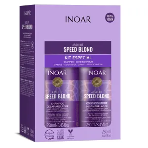 Inoar Absolut Speed Blond Shampoo & Conditioner Kit with Argan Oil for Blonde, Silver & Gray Hair with Tone Neutralization & Hydration, 8.45 fl.oz