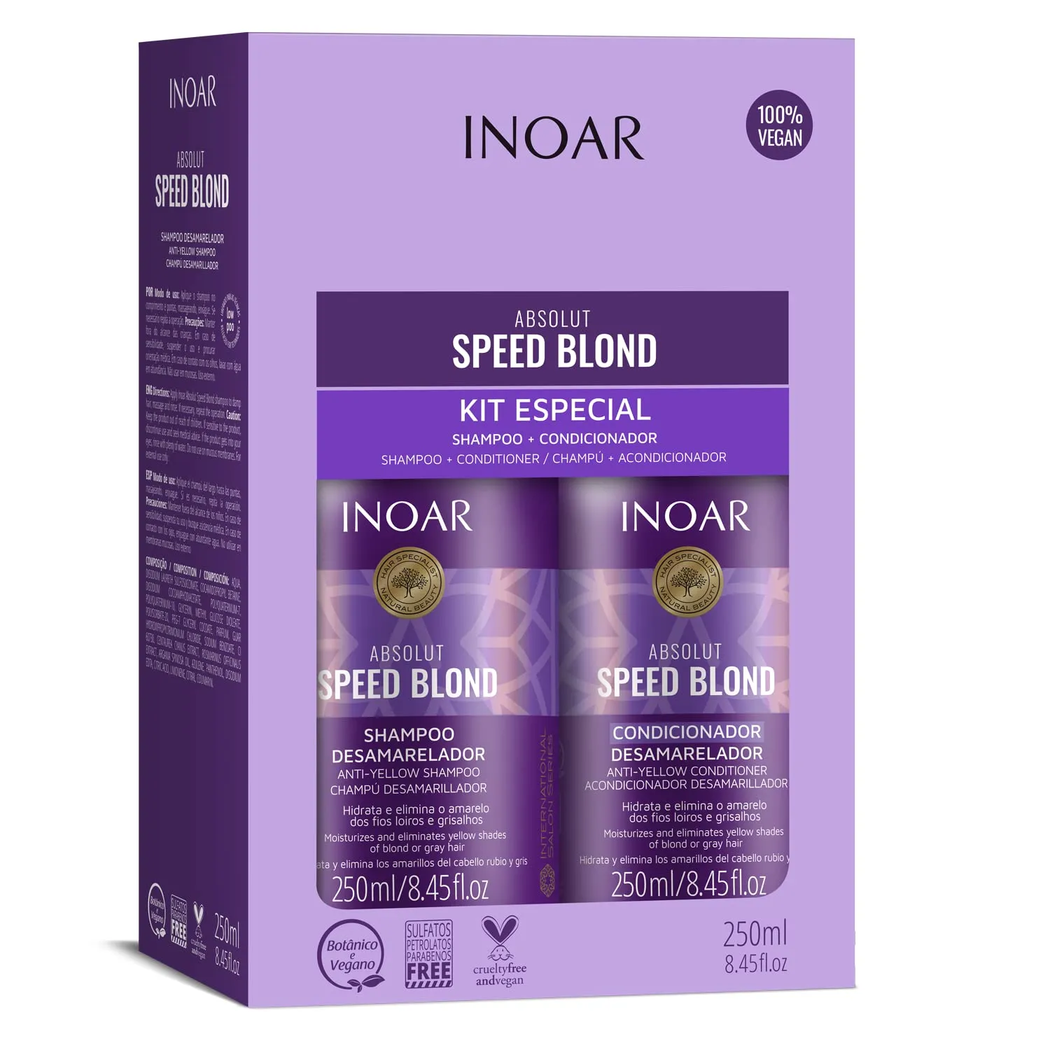 Inoar Absolut Speed Blond Shampoo & Conditioner Kit with Argan Oil for Blonde, Silver & Gray Hair with Tone Neutralization & Hydration, 8.45 fl.oz